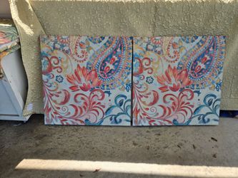 Set of 2 Paisley Floral Canvas Wall Art
