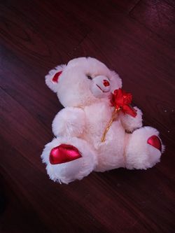 White Valentine Teddy Bear with Rose