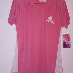 Suncoast Surf Shop Pink Shirt XL Vneck 50 SPF Boat Beach Sun Golf 
