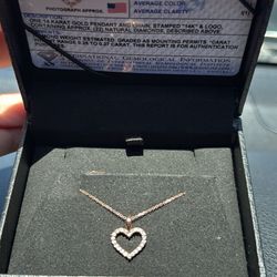 14k Gold Chain & Heart Pendant with Natural Diamonds 