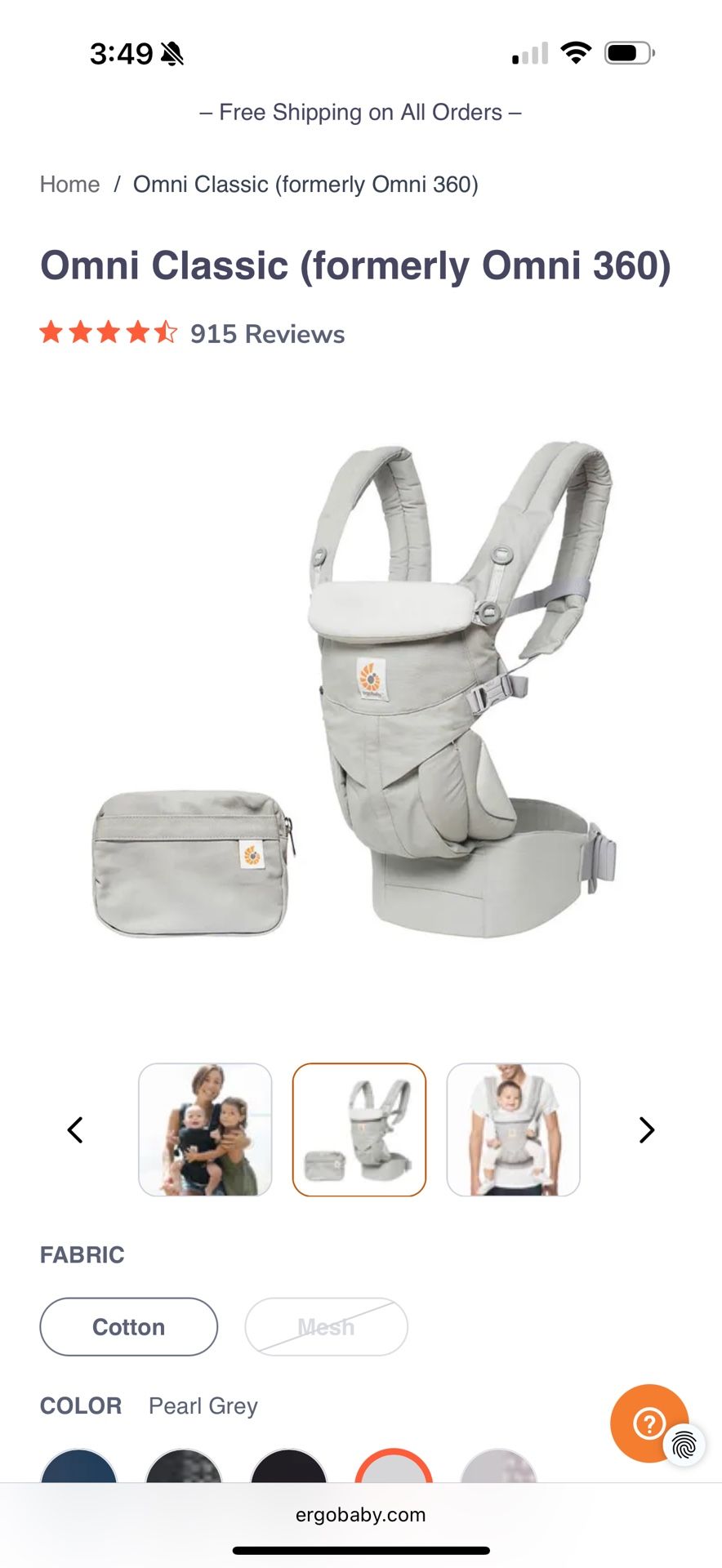 Ergo Baby Ergobaby 360 All Positions Classic Baby Carrier In Pearl grey