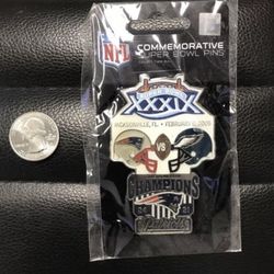 Super Bowl XXXIX Commemorative Lapel Pin New England Patriots VS. Philly Eagles