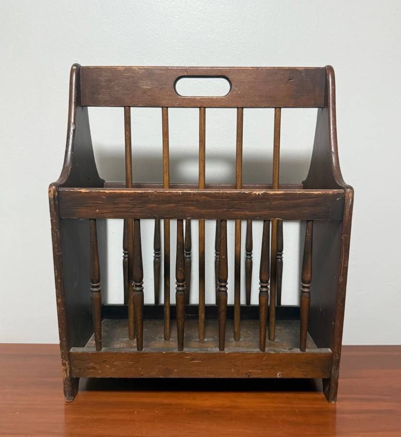 Vintage Hardwood Spindled Magazine Rack Home Decor Accent