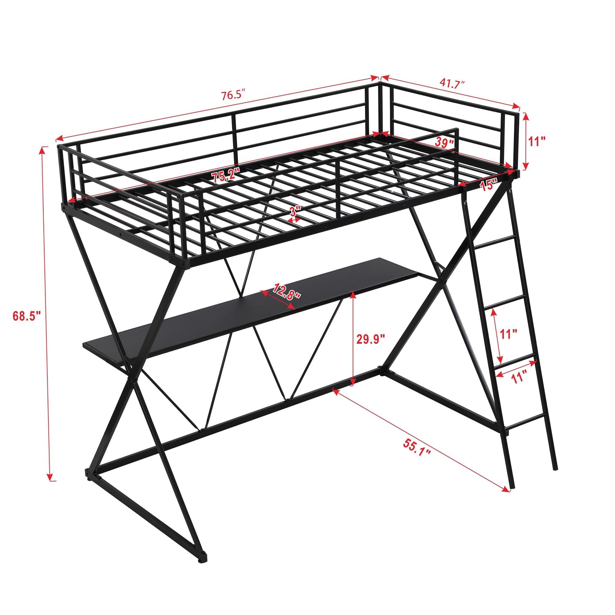 Twin Loft Bed frame And Mattress