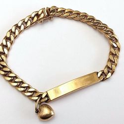 14K Gold 6mm Curb Link Chain ID Bracelet With A Heart