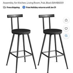 Bar Stools, Set of 2 Bar Chairs with Backrest and Footrest, 26" Tall Counter Stools, Metal Frame, Adjustable Feet, Easy Assembly, for Kitchen, Living 