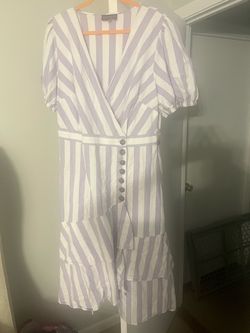 Eloque Lavender Striped Button-Front Midi Dress