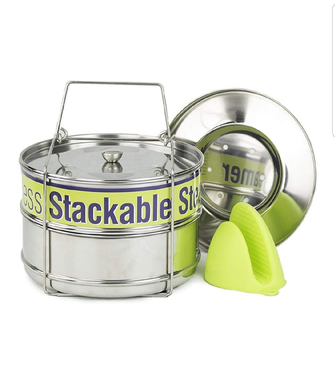 Two Tier Steamer Insert Stackable Food Design | Compatible with Instant Pot Steamer Set Includes 6, 8 Quart Pots, Sling, Mix ’n Match Lids |