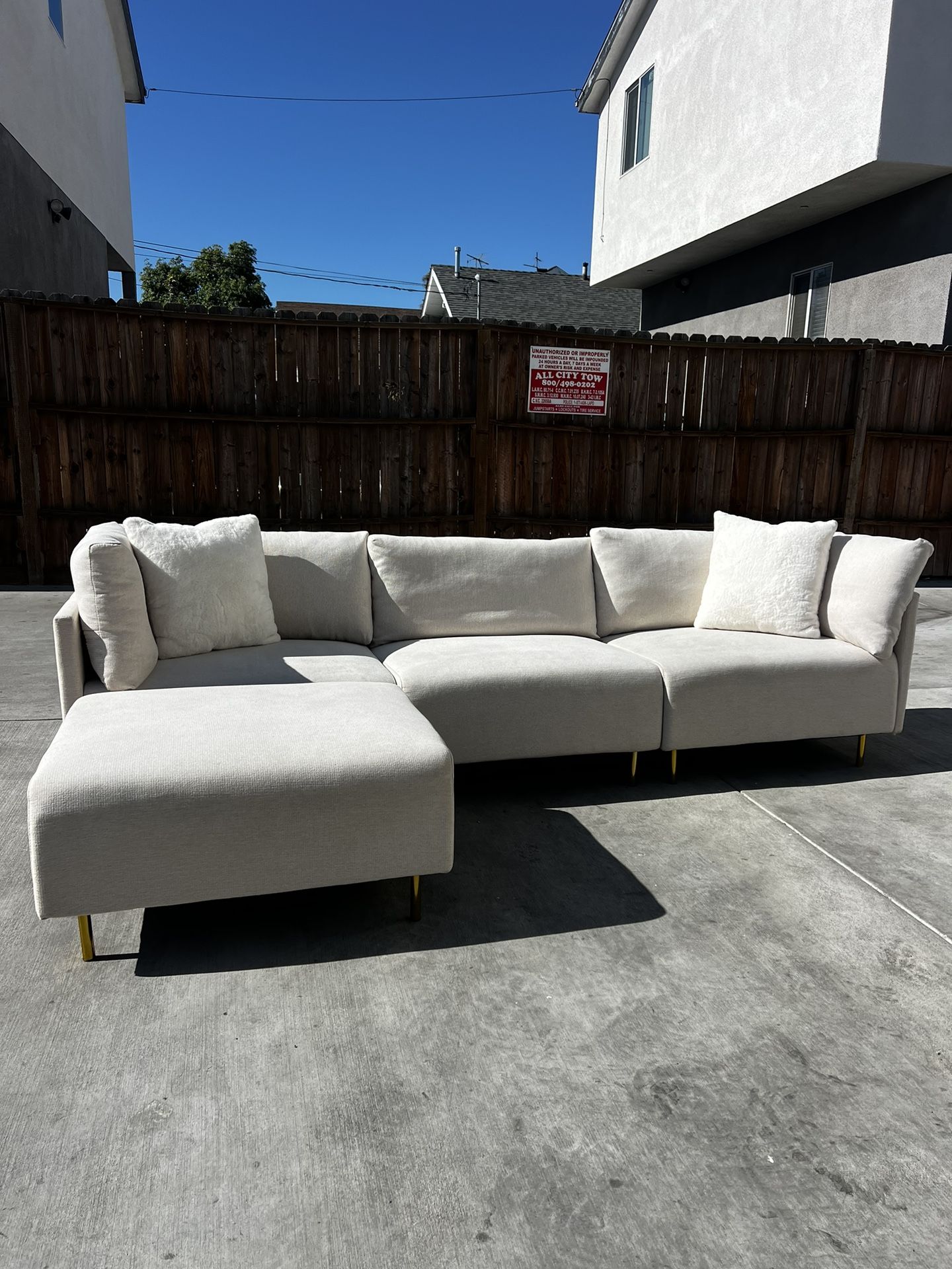 Beige Modular Sofa Sectional With Removable Ottoman