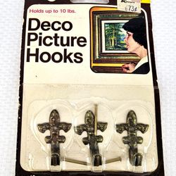 Vintage Brass Tone Fleur De Lis Small Decorative Hooks Set of 3