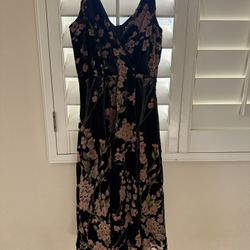 Anthropologie Black Flower Dress Petite Women
