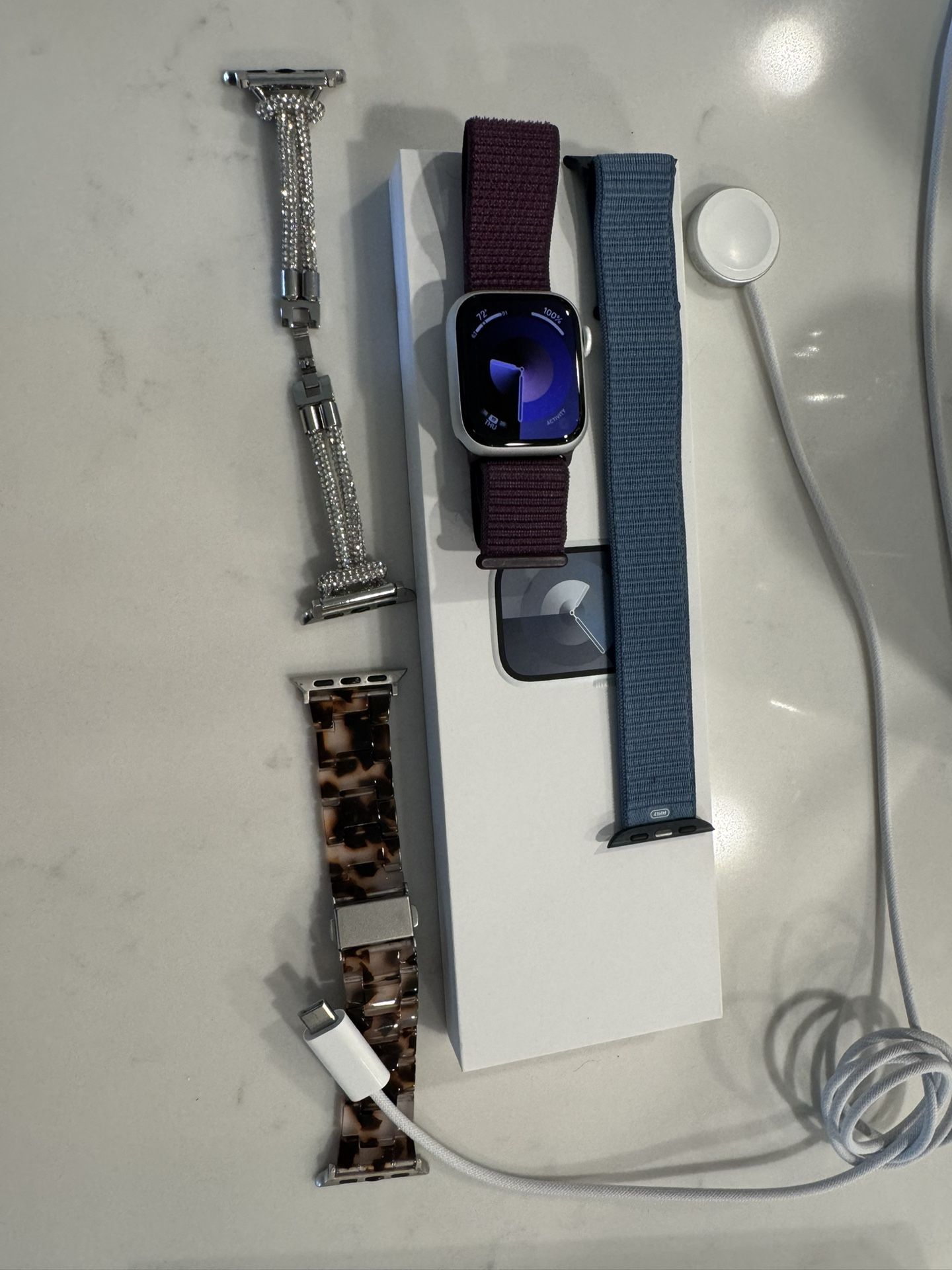 Apple Watch Series 9 41mm Silver With Bands, Box, Charger
