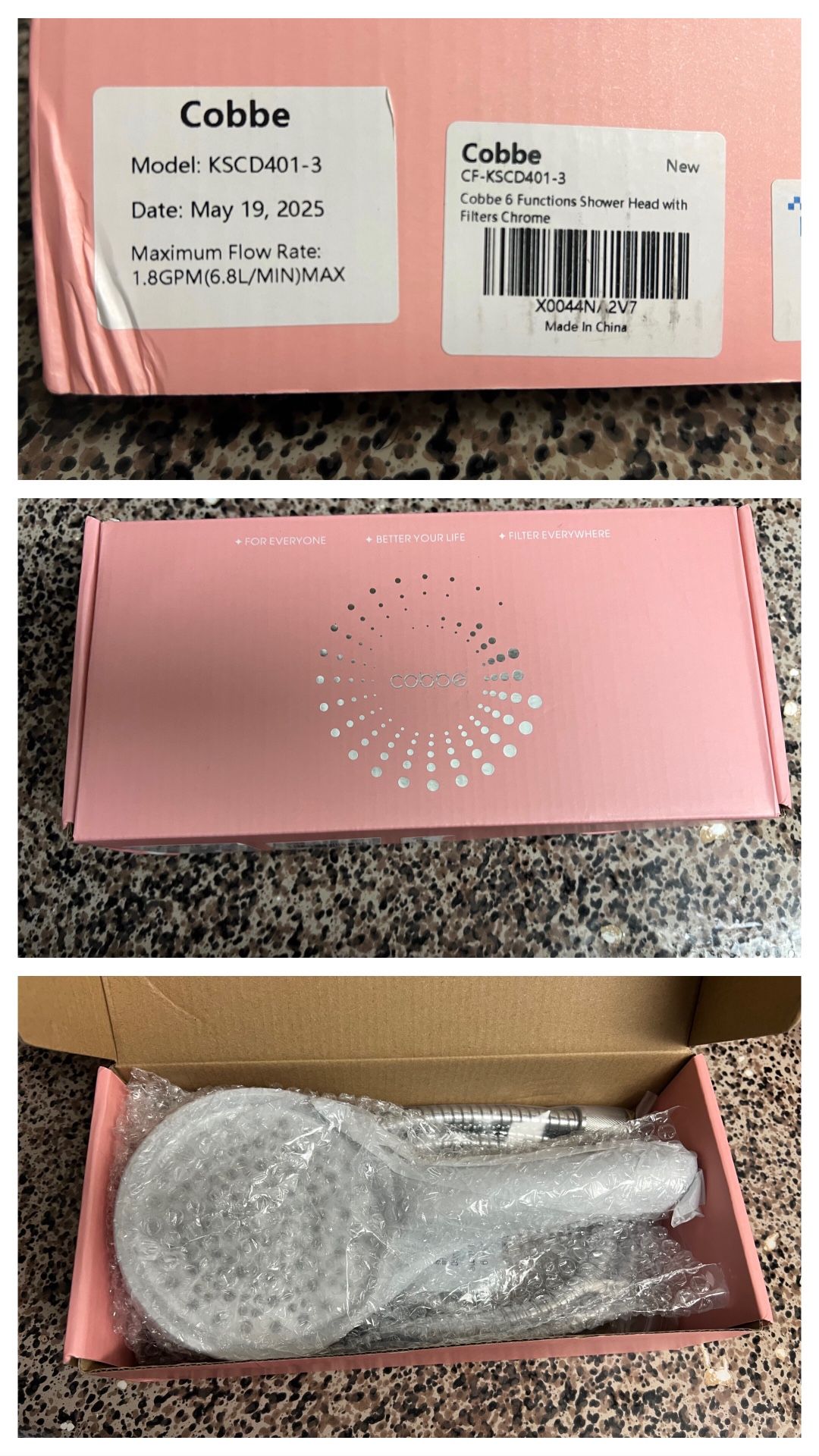 New Cobbe 6 Functions Shower Head with Filters Chrome