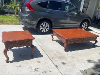 $120 for Vintage living room coffee table and end table set. Also a high round pedestal table