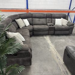 Free Delivery* Gray Microfiber Reclining Sectional Sofa Grey Couch
