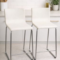 Set of 2 IKEA 26” Leather Kitchen Island Chairs – Cream, Excellent Condition