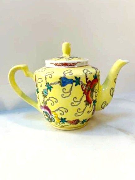 Rare Vintage Porcelain Teapot Kettle Yellow