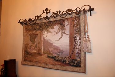 Large Tuscan Wall Tapestry with Ornate Metal Rod & Tassels