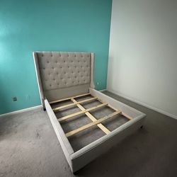 Macys Home queen upholstered wingback bed frame – like new!