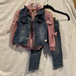 7 For All Mankind Baby Outfit Pink Hoodie Vest Pants 2T 24M Girls Set