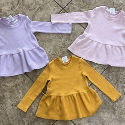 Set Of 3 Waffle Fabric Long Sleeved 2T Girls Skirt Shirts