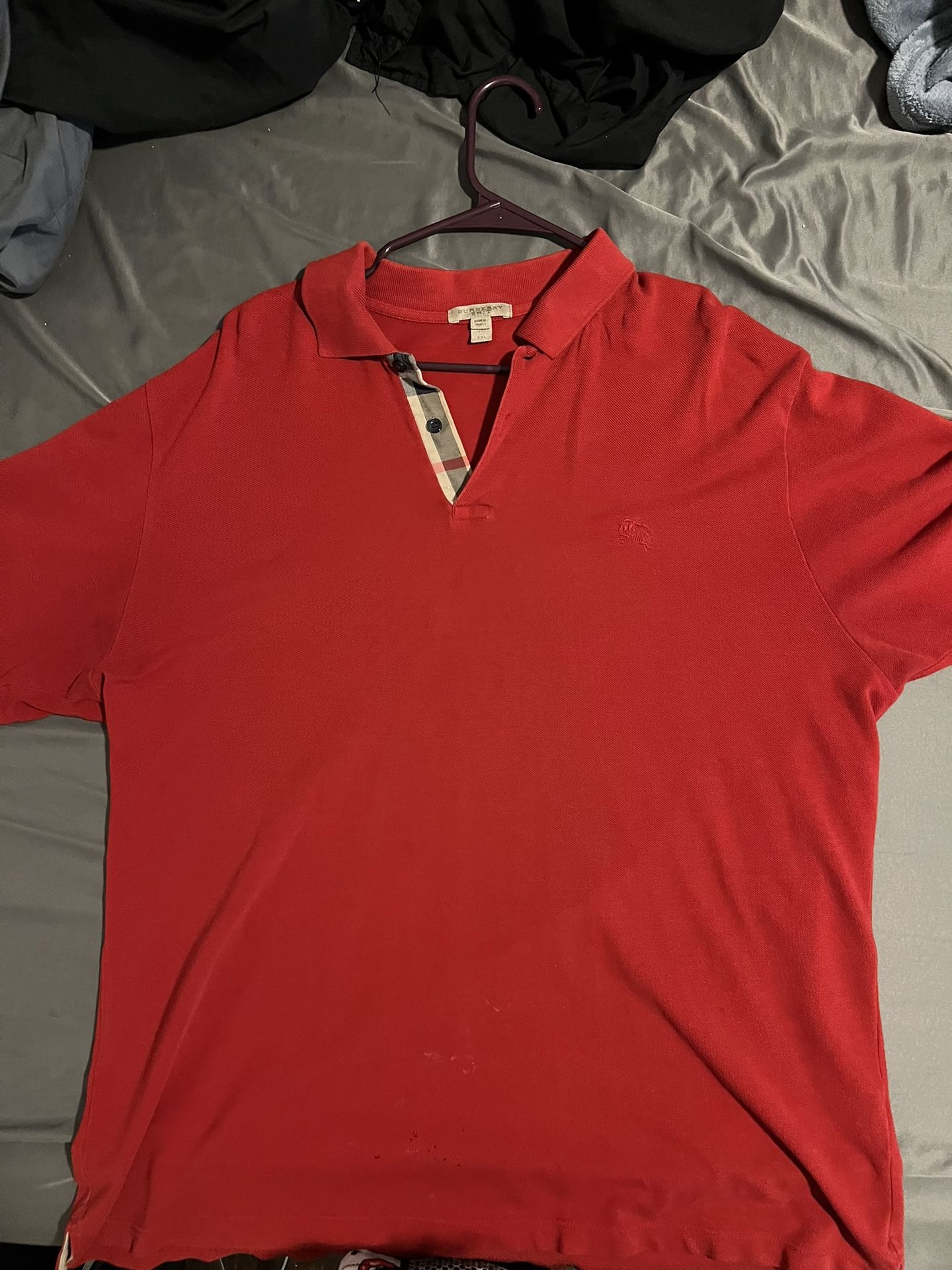 Red burberry brit button up