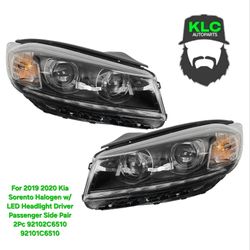 For 2019 2020 Kia Sorento Halogen w/LED Headlight Driver Passenger Side Pair 2Pc 92102C6510 92101C6510