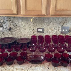 74 Vintage Duncan Miller Ruby Red/Anchor Hocking Royal Ruby Drinkware , Bowl &Plate Set