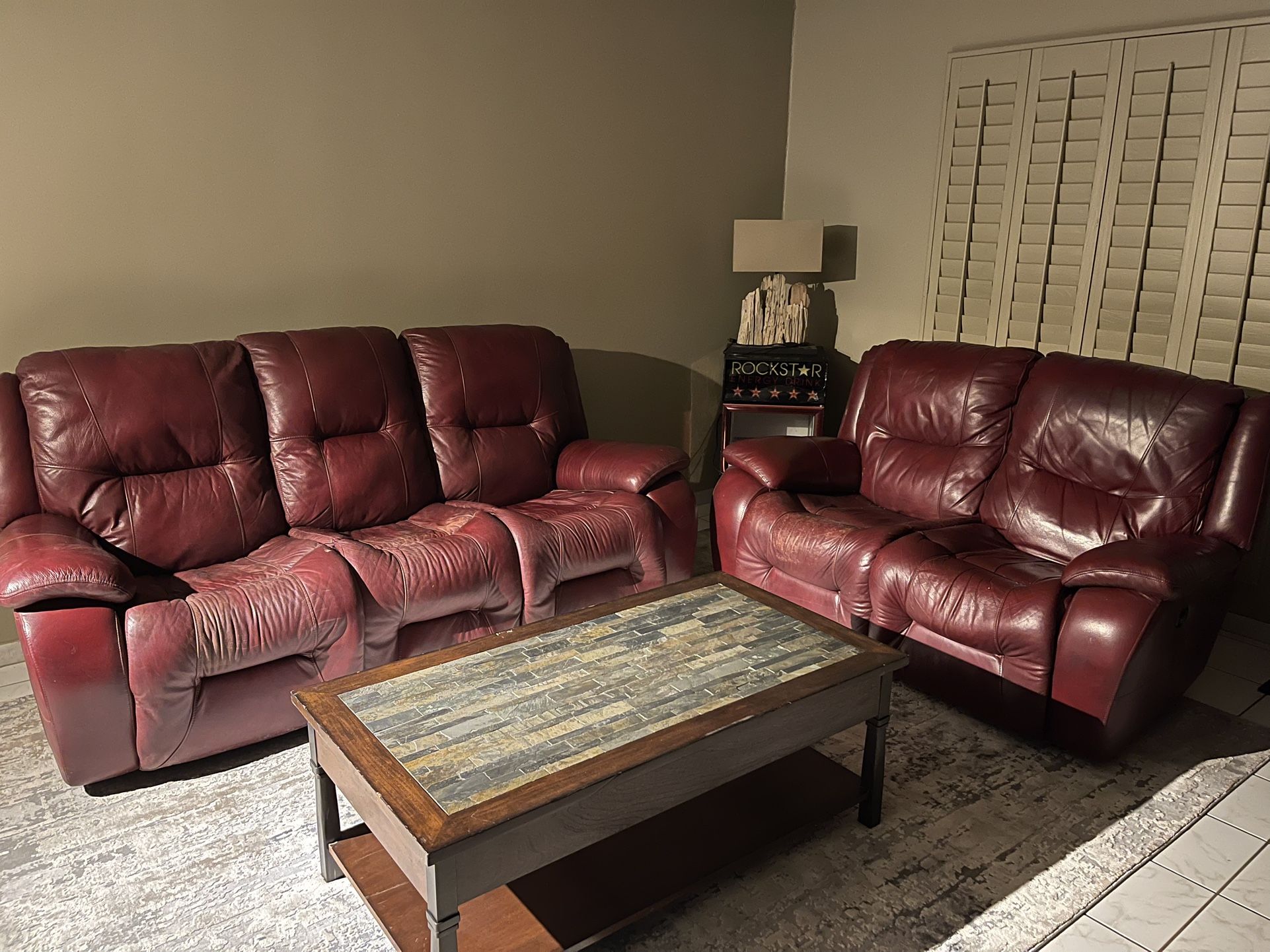 Red Leather Electric Recliner Sofa/Couch Set