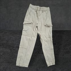 PacSun Beige Cotton Twill Cargo Pants Women's S 30" Waist Tapered Fit