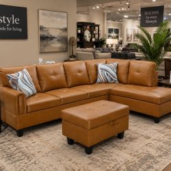 🔥 CAMEL COLOR SECTIONAL WITH OTTOMAN 🔥