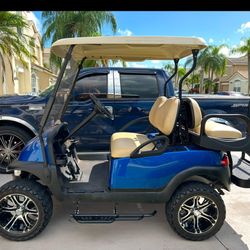 Royal blue golf cart