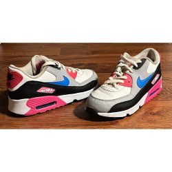 Nike Air Max 90 White Pink Blue Black Sneakers Kids Size 3Y