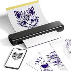 Wireless Tattoo Stencil Printer,Thermal Tattoo Machine with 10pcs Transfer Paper,Bluetooth Tattoo Printer Kit for Tattoo Artists Tattooing,Compatible