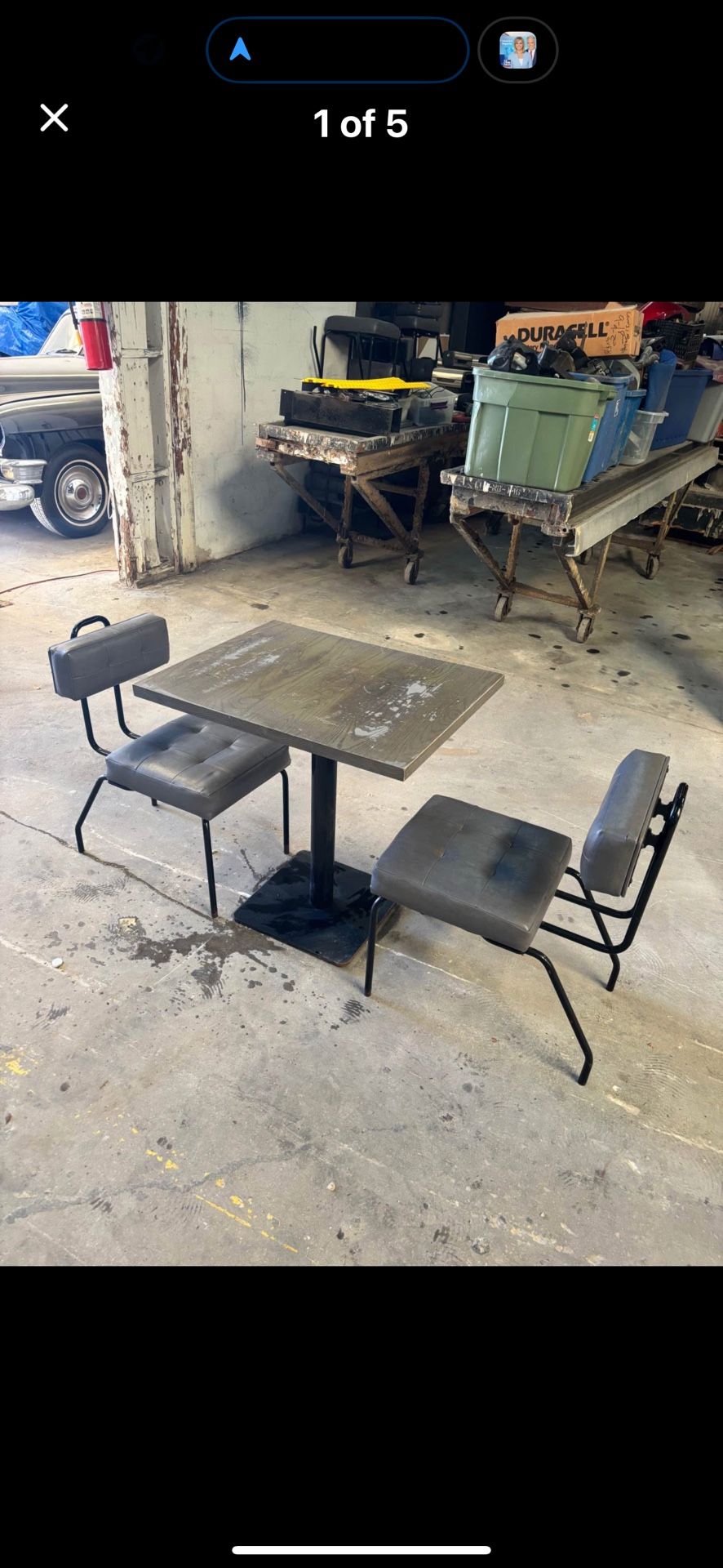 Custom Metal leather chars and wood table set