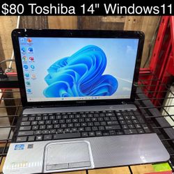 Toshiba Satellite Laptop 14” i3 320gb Windows 11 Includes Charger, Good Battery 