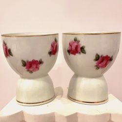 Vintage Pink Roses Egg Cups Cherry China Made in Japan (2)