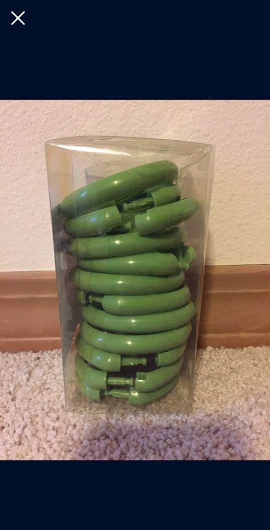 Snap-lock lime green shower curtain rings / hooks