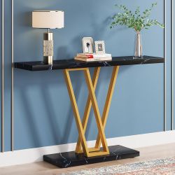 VANOMi 43 Inch Gold Console Table, Industrial Hallway Table for Entryway, Entrance Tables for Front Door, Narrow Sofa Table for Living Room, Easy Asse