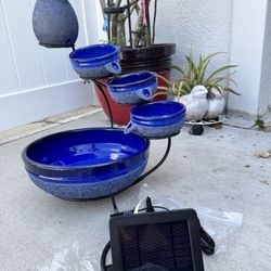 *NEW* Blue ceramic water fountain with solar panel.