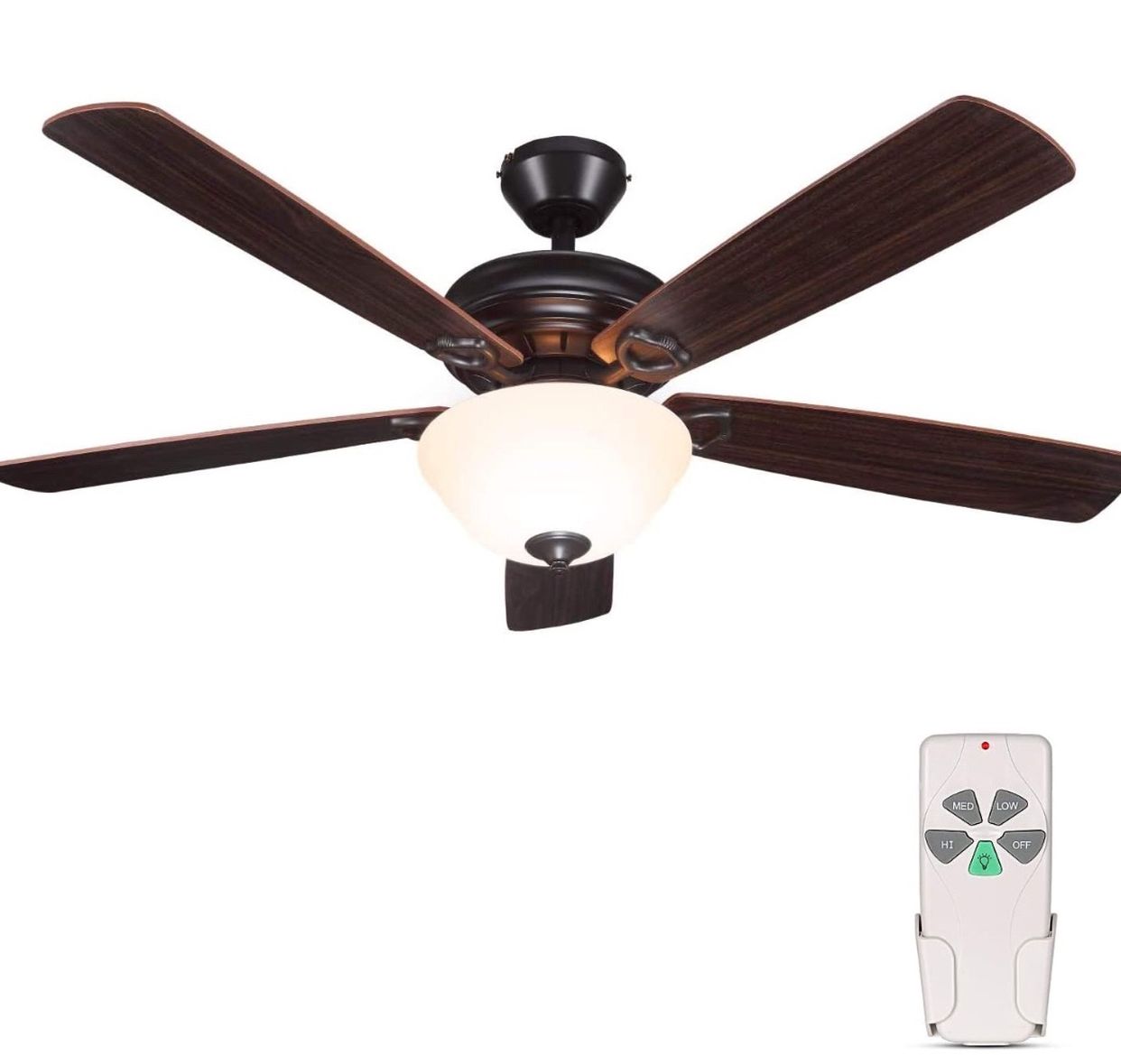 52 Inch Indoor Oil-Rubbed Bronze Ceiling Fan With Light Kits and Remote Control, Classic Style, Lifetime Motor Warranty, Reversible Blades, ETL for Li