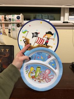 Kids Melamine Dinner Plates Set Of 2 Pirates And Sea Creatures