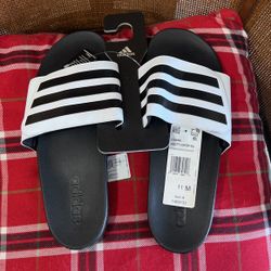 Adidas Adilette Comfort Adjustable Slides Classic Black And White Slippers Unisex Men’s 11 Women’s 12.5