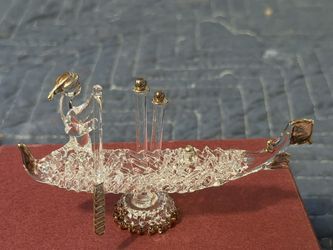 Vintage Murano Hand-Blown Glass Venetian Gondola Figurine with 24K Gold Accents
