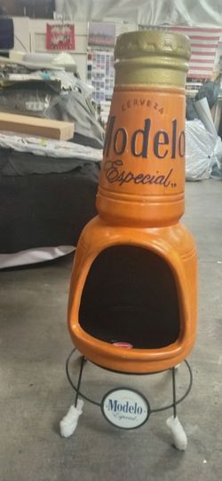 Modelo Especial Beer Bottle Chiminea Display with Metal Stand