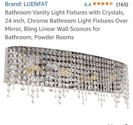 Bathroom Vanity Light Fixtures with Crystals, 24 inch, Chrome Bathroom Light Fixtures Over Mirror, Bling Linear Wall Sconces for Bathroom, Powder Room