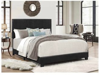 Queen size bed frame , faux leather headboard , black H-1