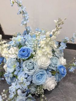 Trumpet glass tall vases  with flowers and candle Holders