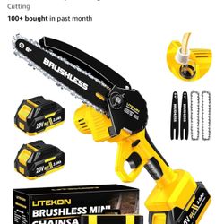 Cordless Mini Chainsaw, 1000W High Power Brushless Power Chainsaw, 2025 Upgraded 6 Inch Electric Chain Saw with 4000mAh Lithium-Ion Battery and Charge