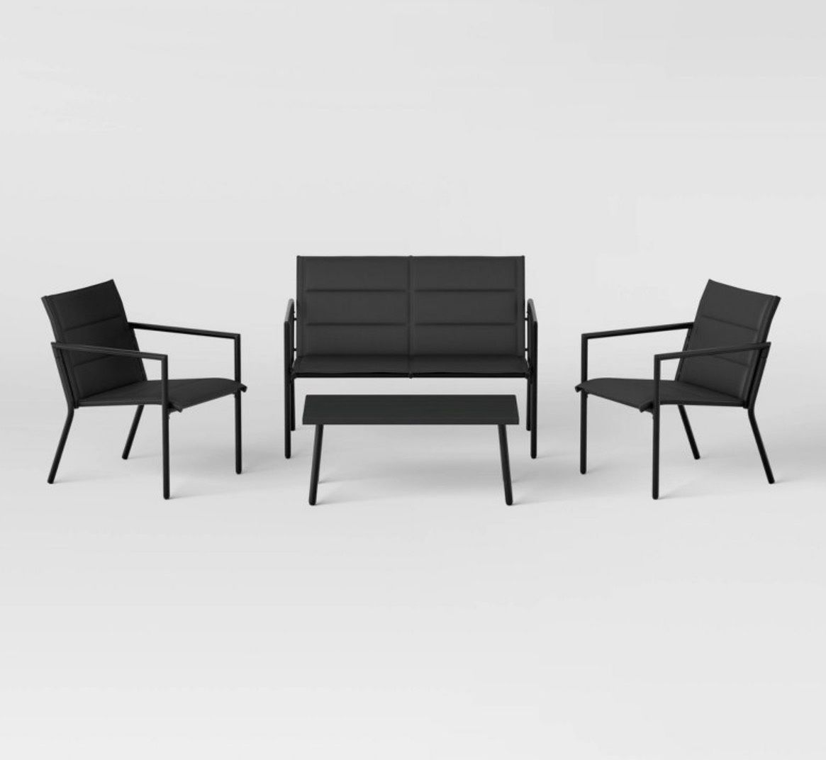 4pc Padded Sling Patio Conversation Set Black